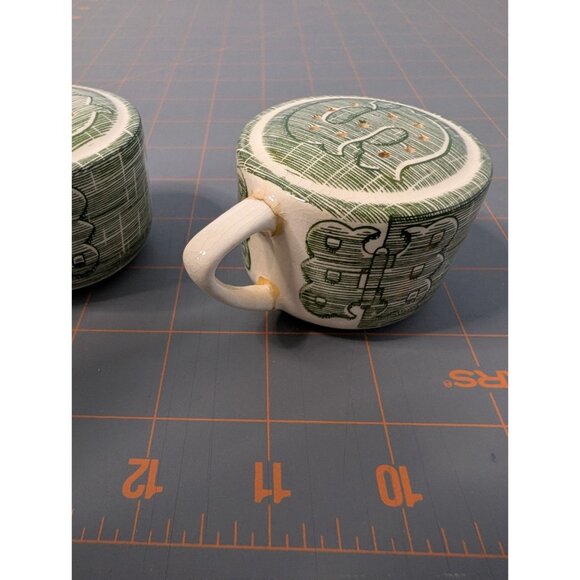 Royal Salt & Pepper Shakers Handle Vintage Green Pattern Ceramic - Picture 7 of 11